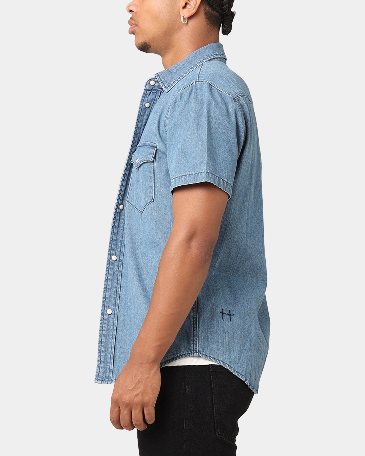 Saint Morta Texan Denim Button Up Shirt Mid Blue Denim Workwear Style Nautical Look
