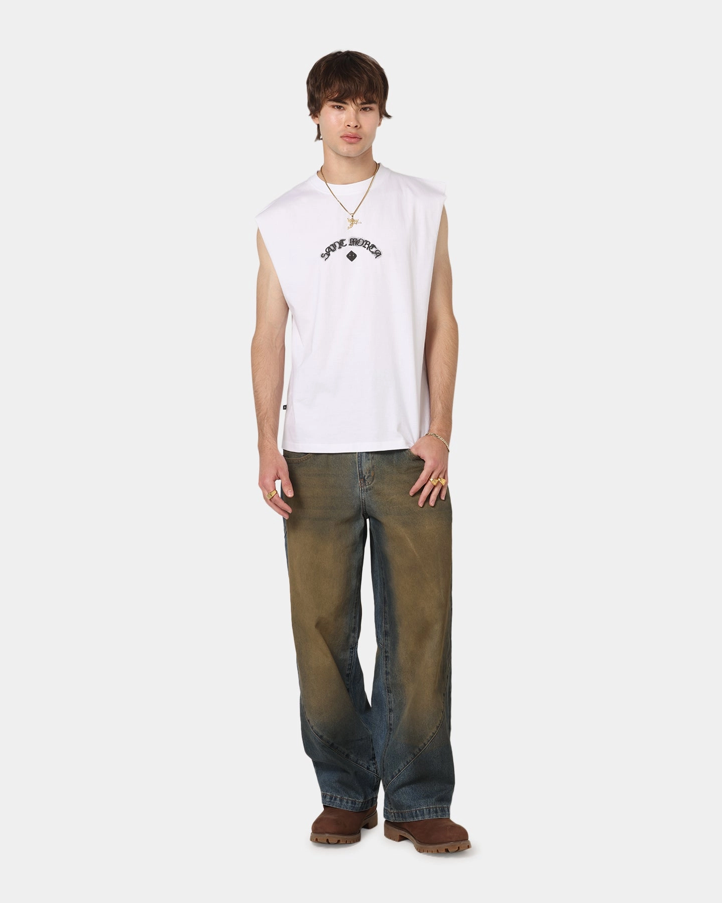 Saint Morta The Return Oversized Muscle T-Shirt White Stylish Day Wear