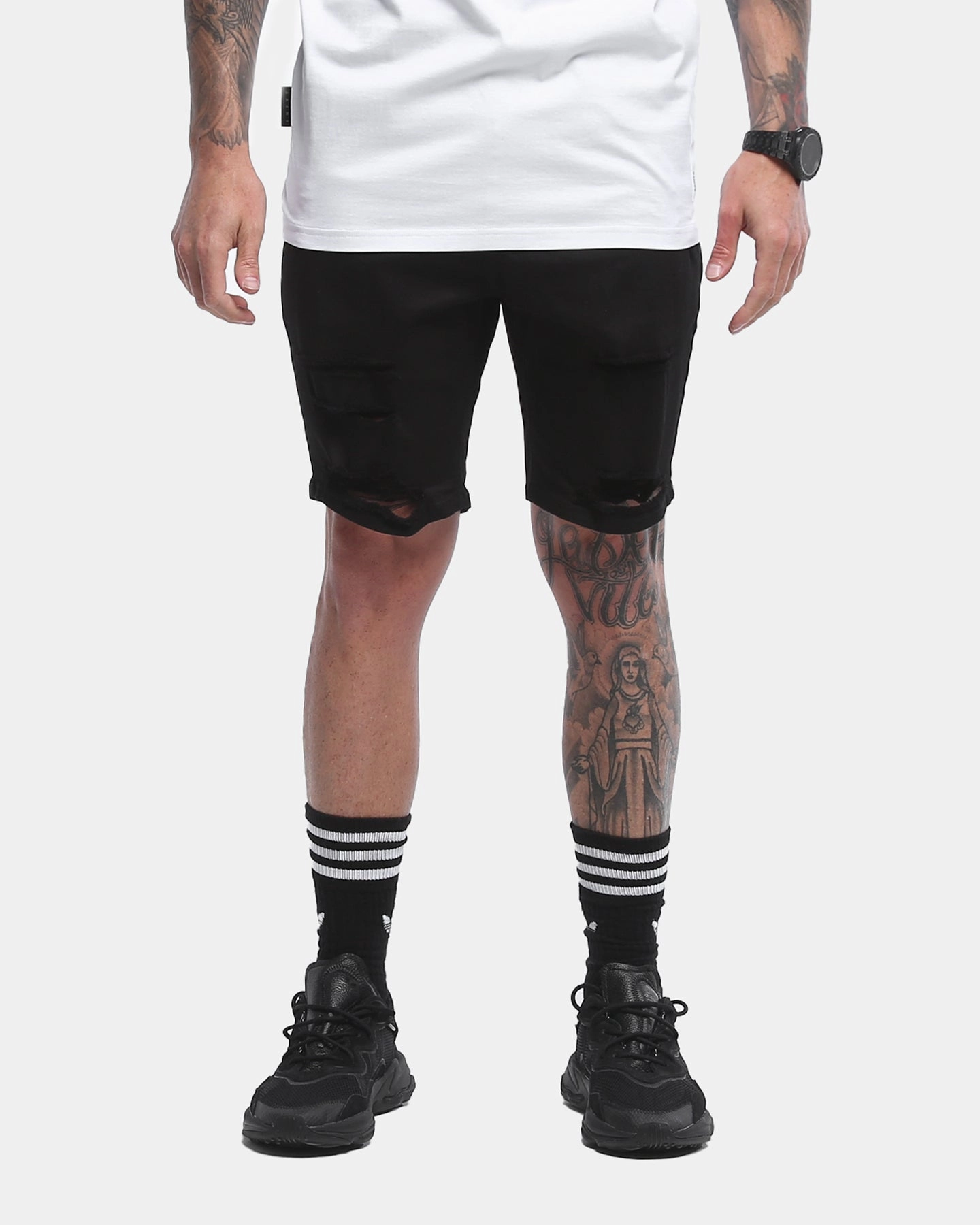 Saint Morta Thrashed Shorts Jet Black Trendy Mood Birthday gift