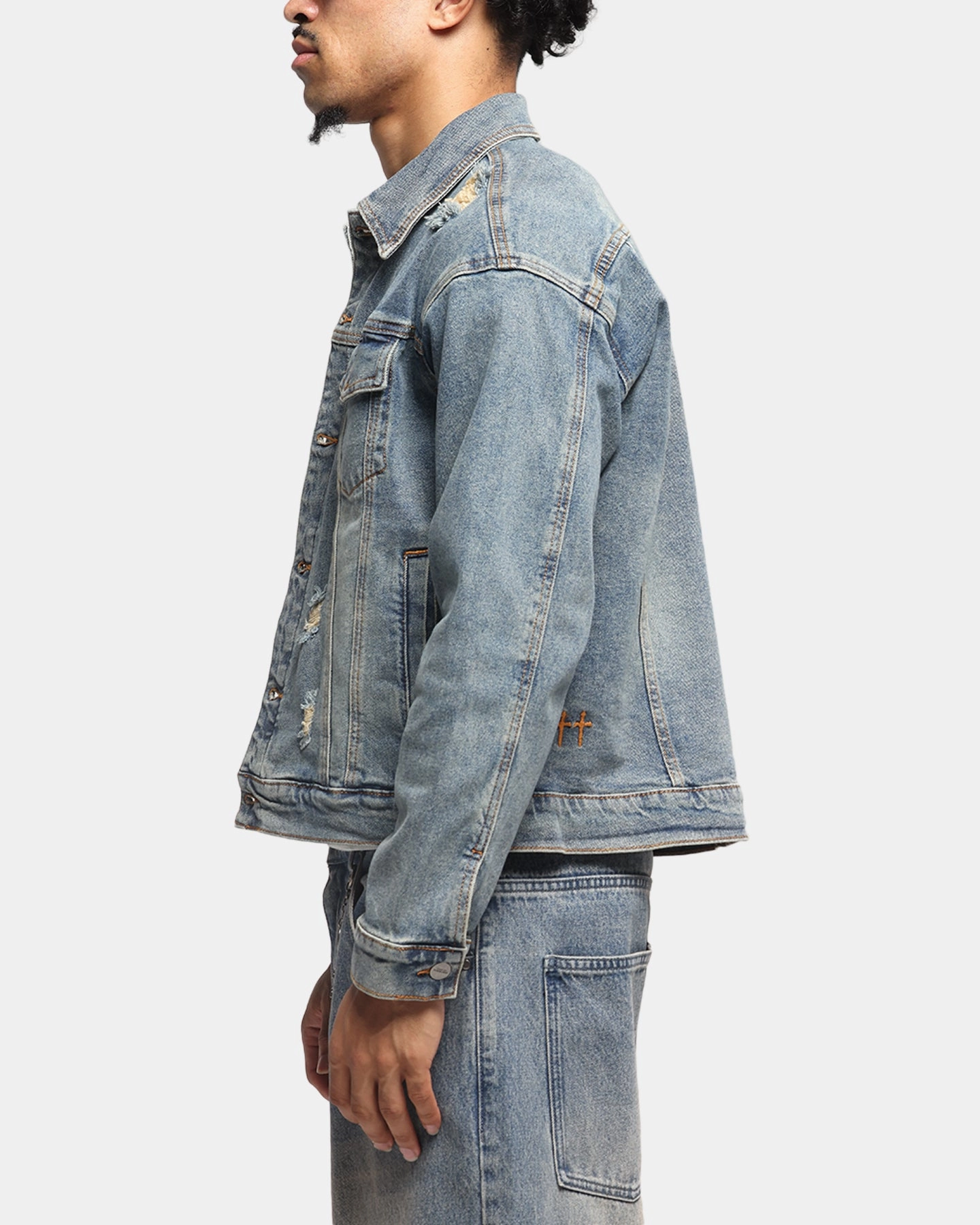 Oil Casual Smart Saint Morta Trucker Denim Jacket Dirty Denim