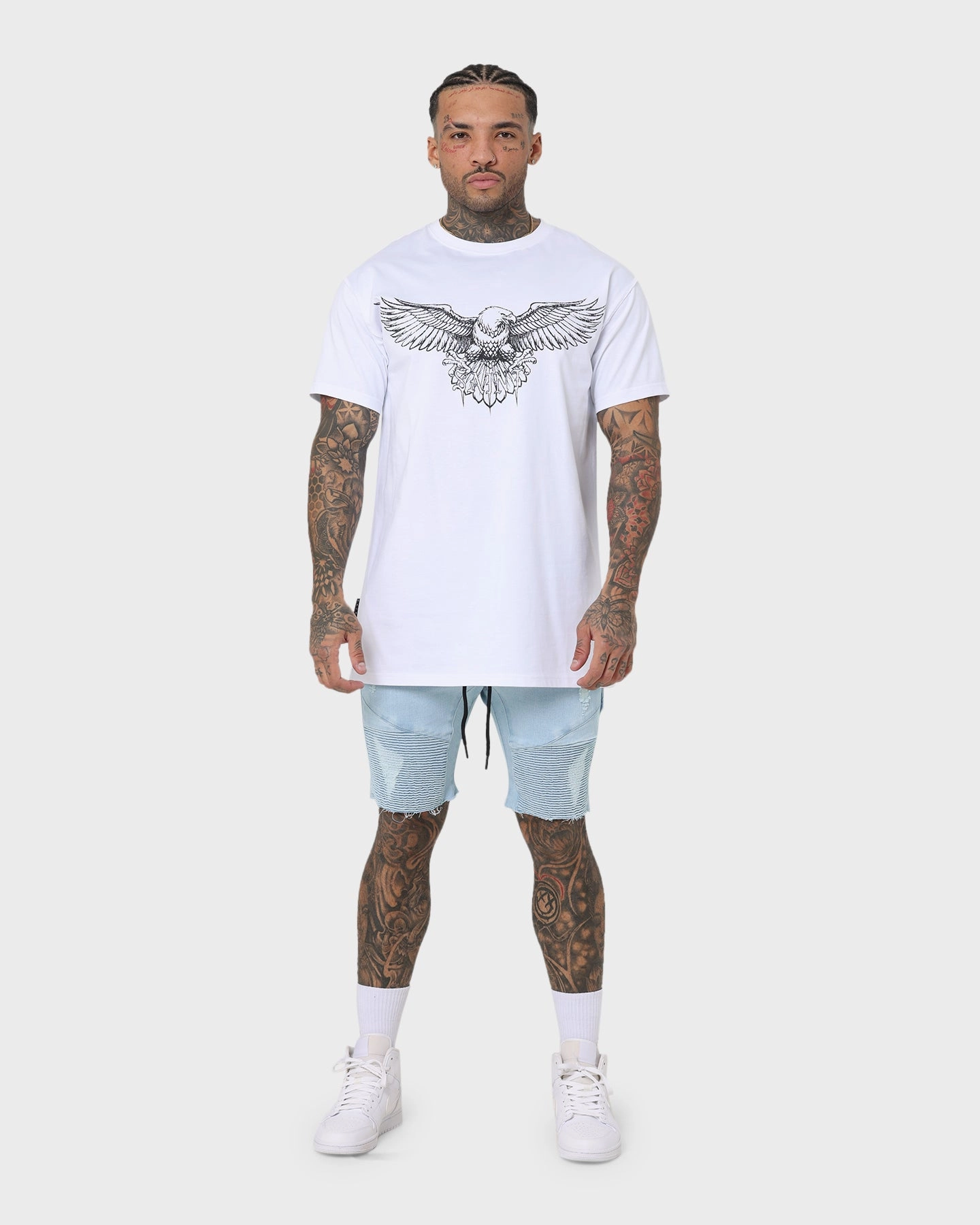 Saint Morta United Distressed Biker Shorts Light Blue Sport Friendly