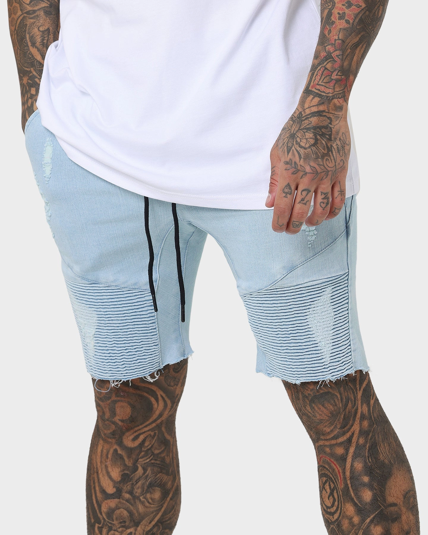 Saint Morta United Distressed Biker Shorts Light Blue Basketball shorts tumble dry