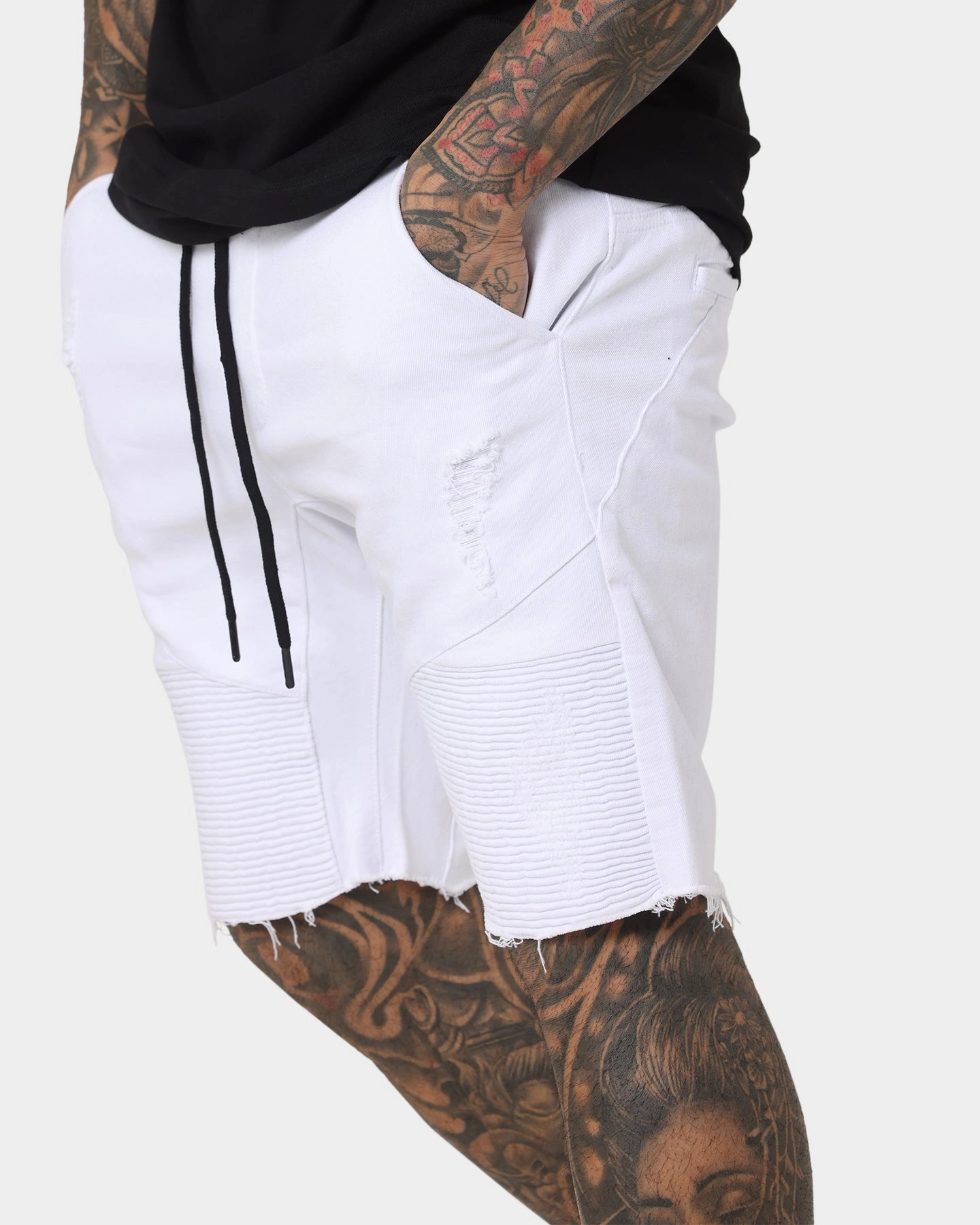 Saint Morta United Distressed Biker Shorts White Snag Free Fabric Technology