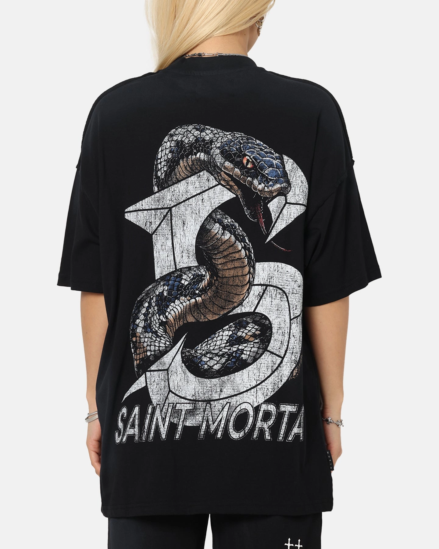 Saint Morta Venom Boxy T-Shirt Sunfade Black Slim Silhouette SeamlessConstruction