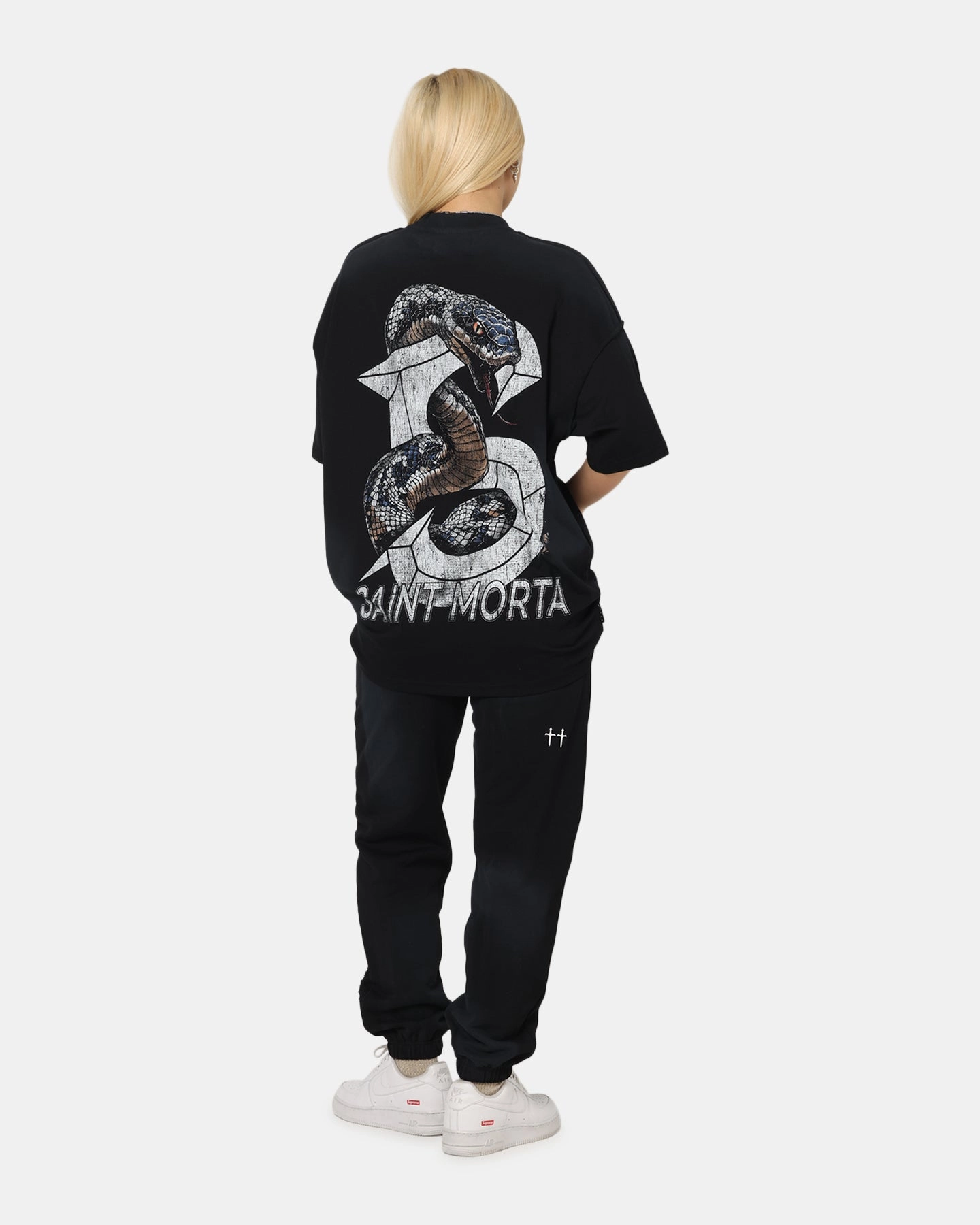 Street Trendy MinimalistStitching Saint Morta Venom Boxy T-Shirt Sunfade Black