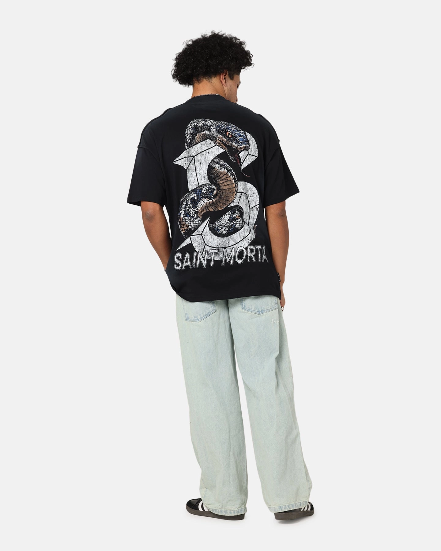 Saint Morta Venom Boxy T-Shirt Sunfade Black Reinforced Hemline NonRestrictive Cut