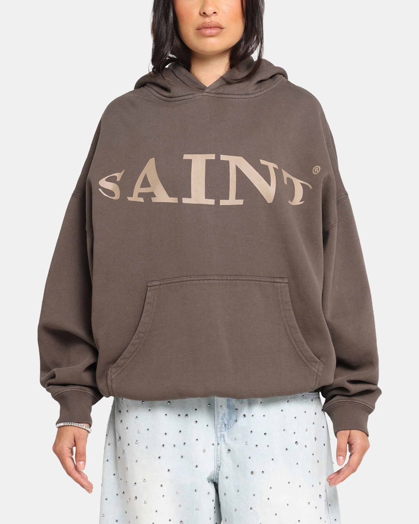 Reflective Piping Saint Morta Vision Boxy Hoodie Brown