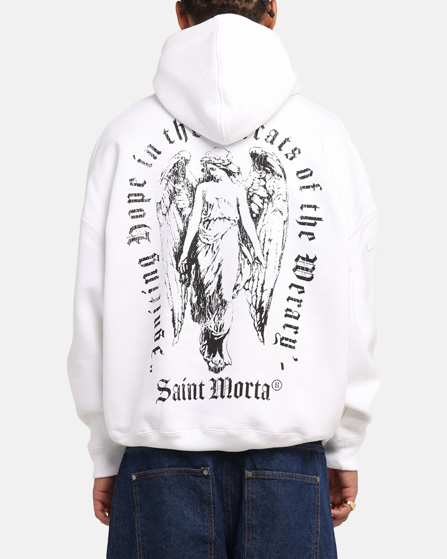 Saint Morta Weiry Hearts Boxy Hoodie White Cyber - secure Full Zip Front Closure
