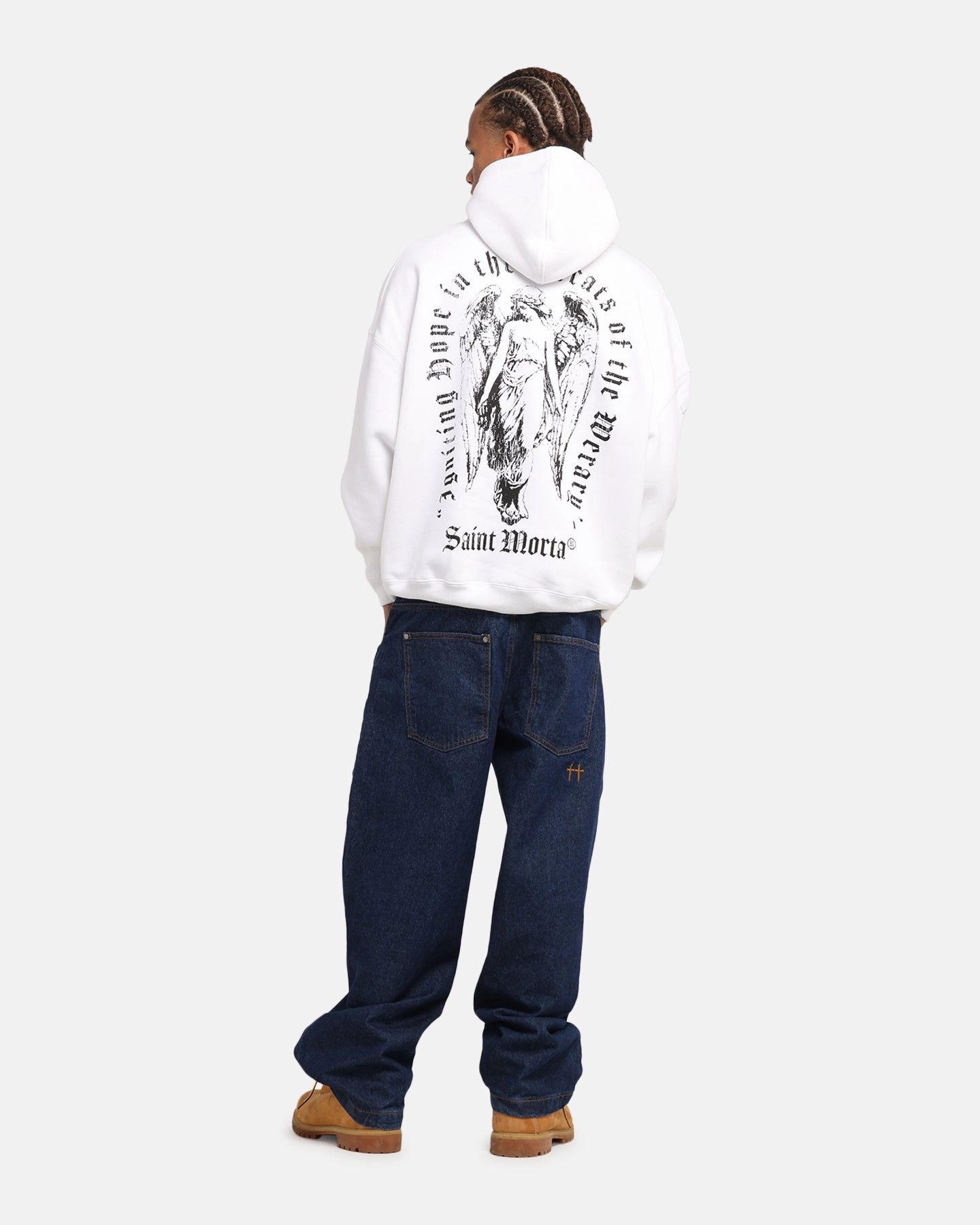 Saint Morta Weiry Hearts Boxy Hoodie White Non Restrictive Fit