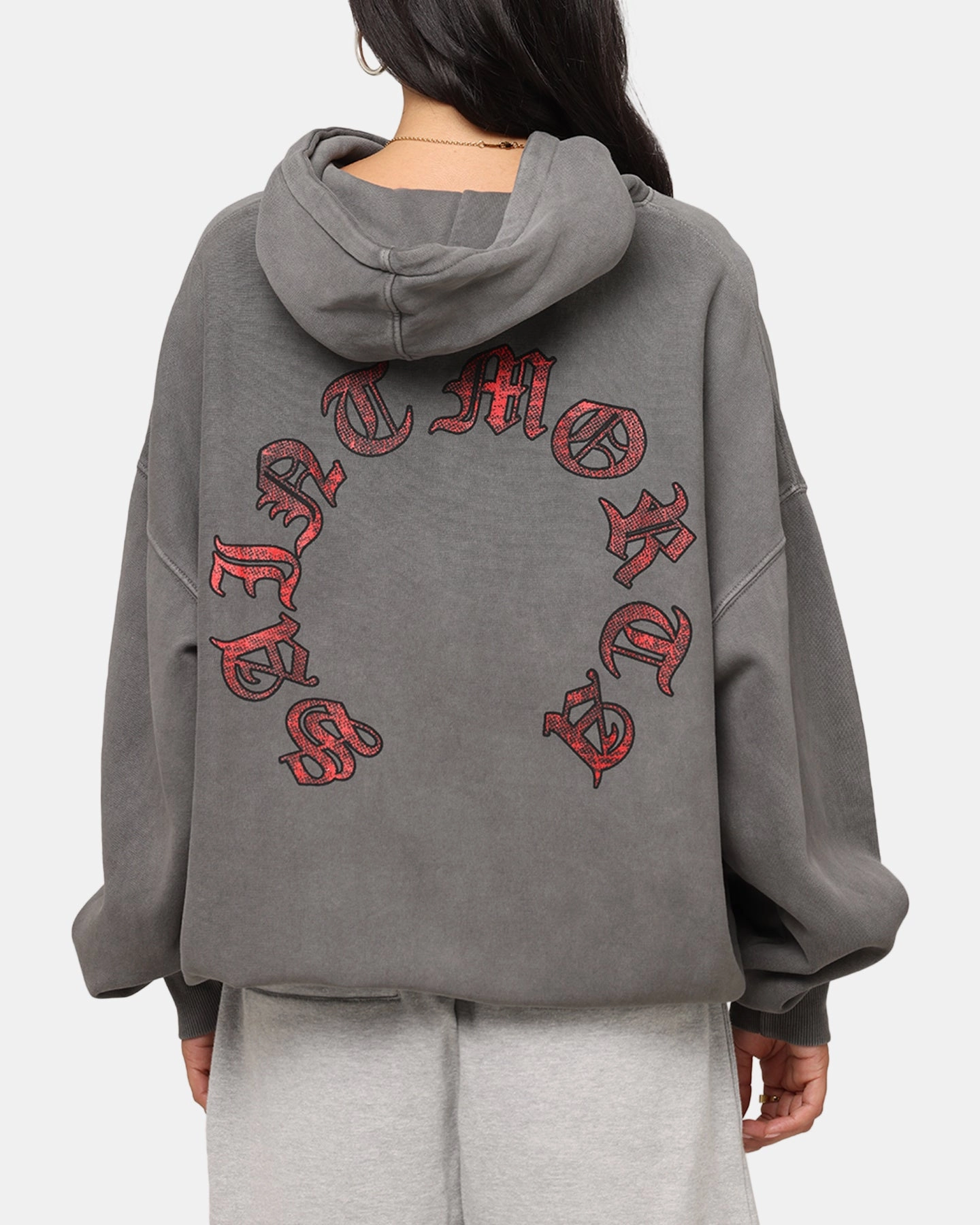 Saint Morta Worldwide Boxy Hoodie Washed Charcoal Shelf Double Stitched Construction