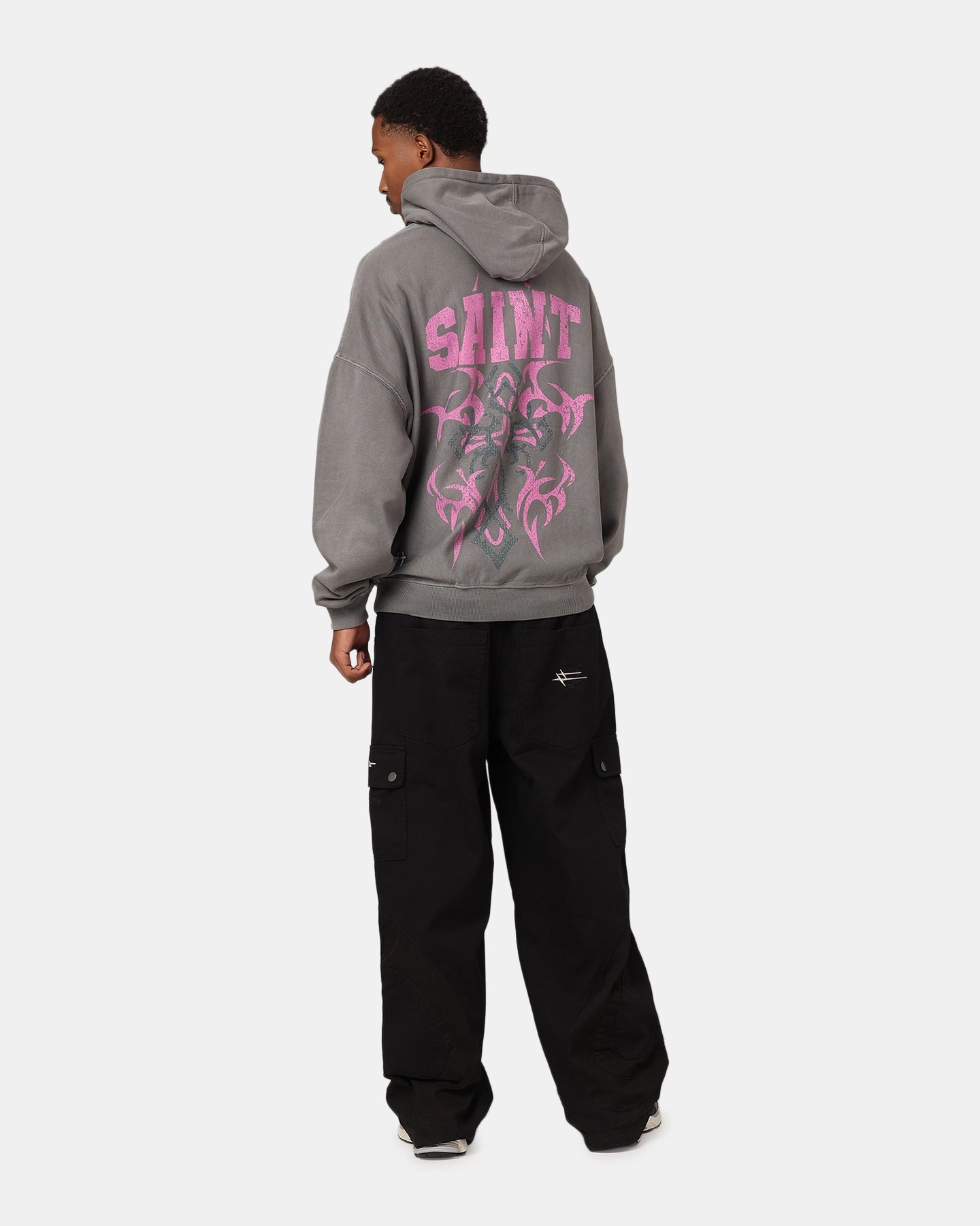 Saint Morta Wraith Crucifix Hoodie Washed Charcoal fireplace