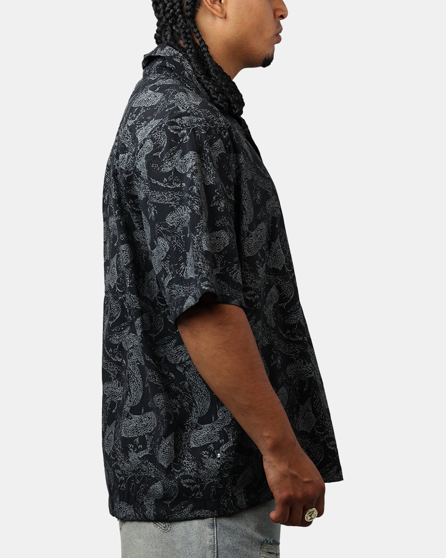 Layered Look Saint Morta Year Of The Snake Button Up Shirt Black/Grey