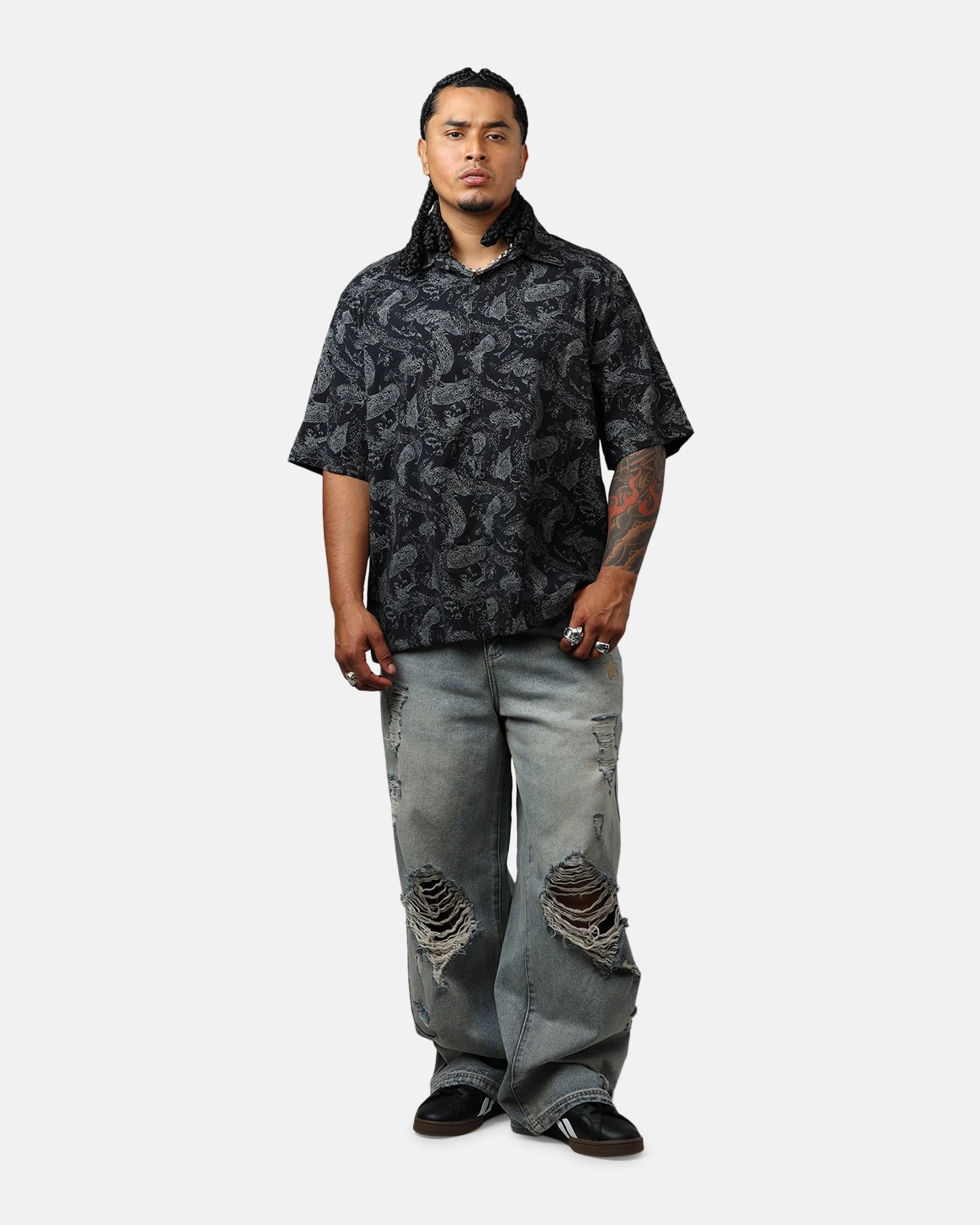 wrinkle free Saint Morta Year Of The Snake Button Up Shirt Black/Grey