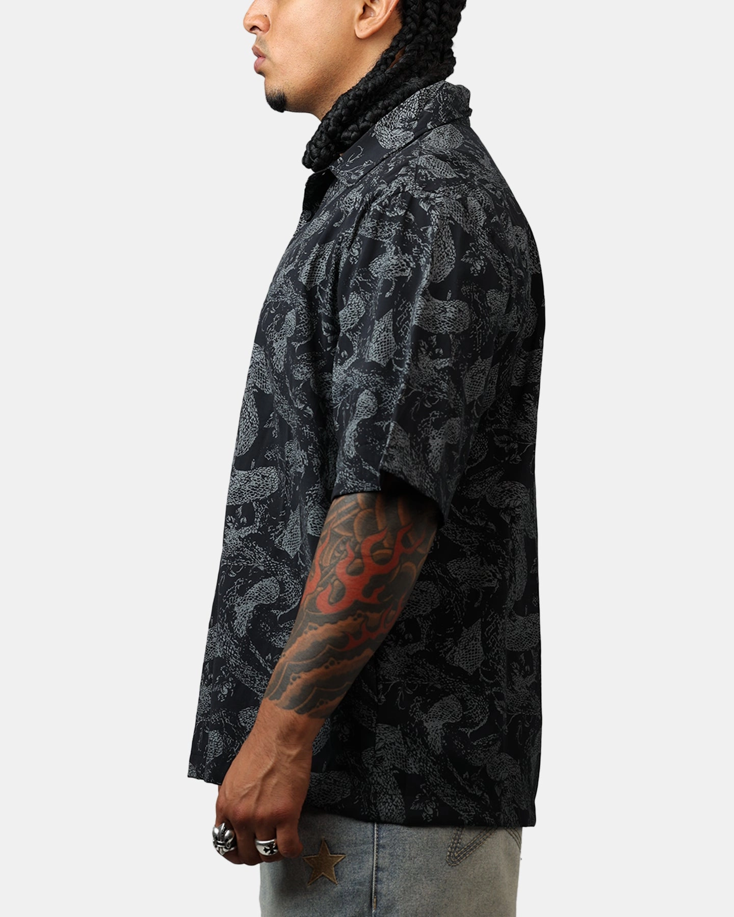 Seasonal Fashion Long Sleeve Saint Morta Year Of The Snake Button Up Shirt Black/Grey