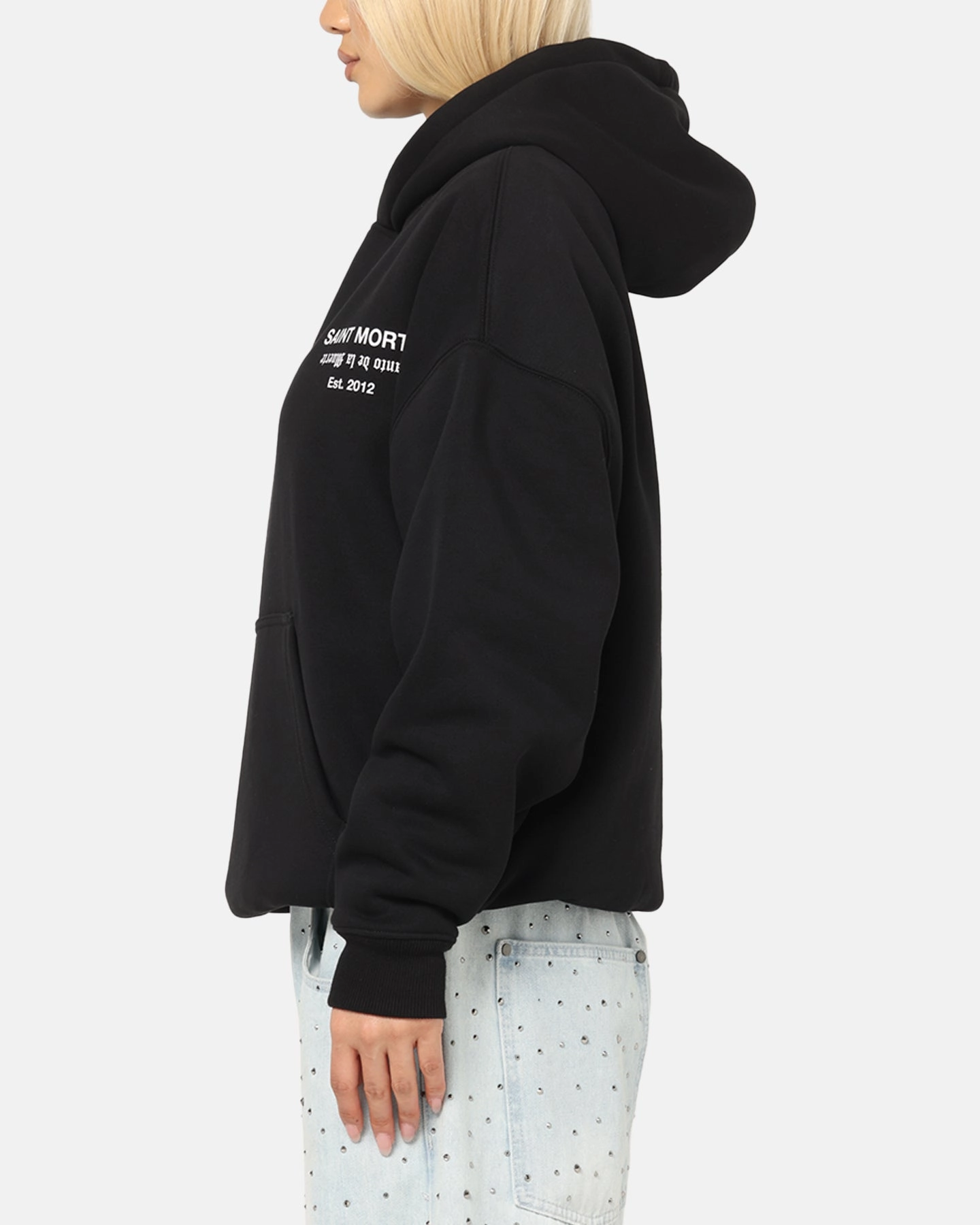 Saint Morta Muerte Boxy Hoodie Black Packable Feature Versatile Wear