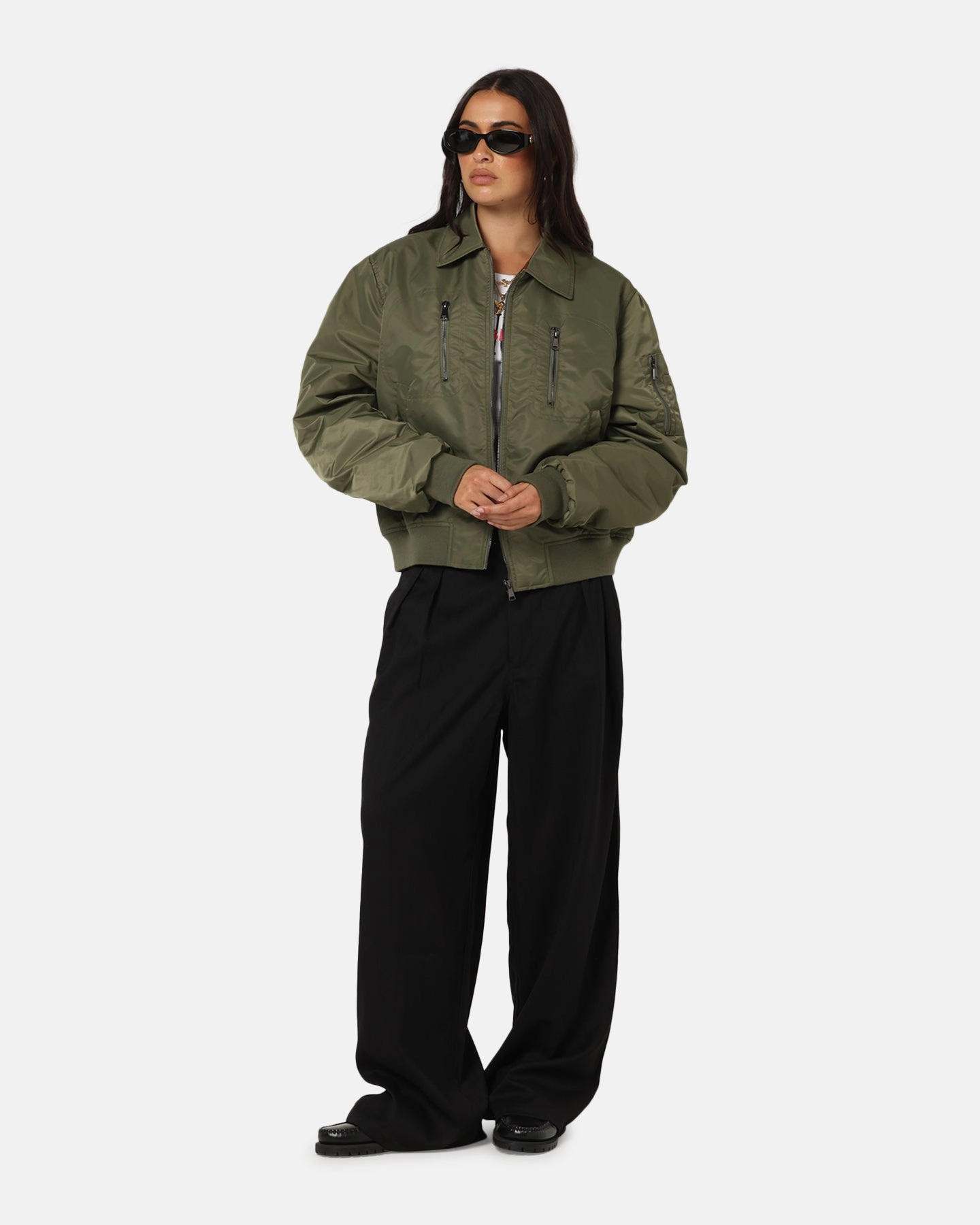 XXIII Collared Bomber Jacket Khaki Reflective Piping
