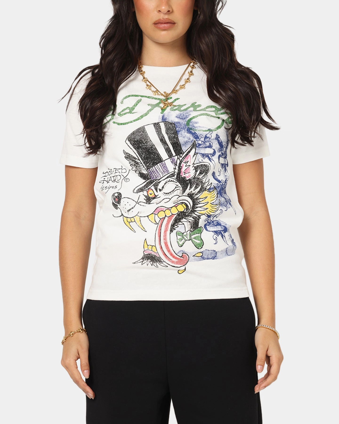 Ed Hardy Wolf Vintage T-Shirt Off White Weekend Trend Easy to Style