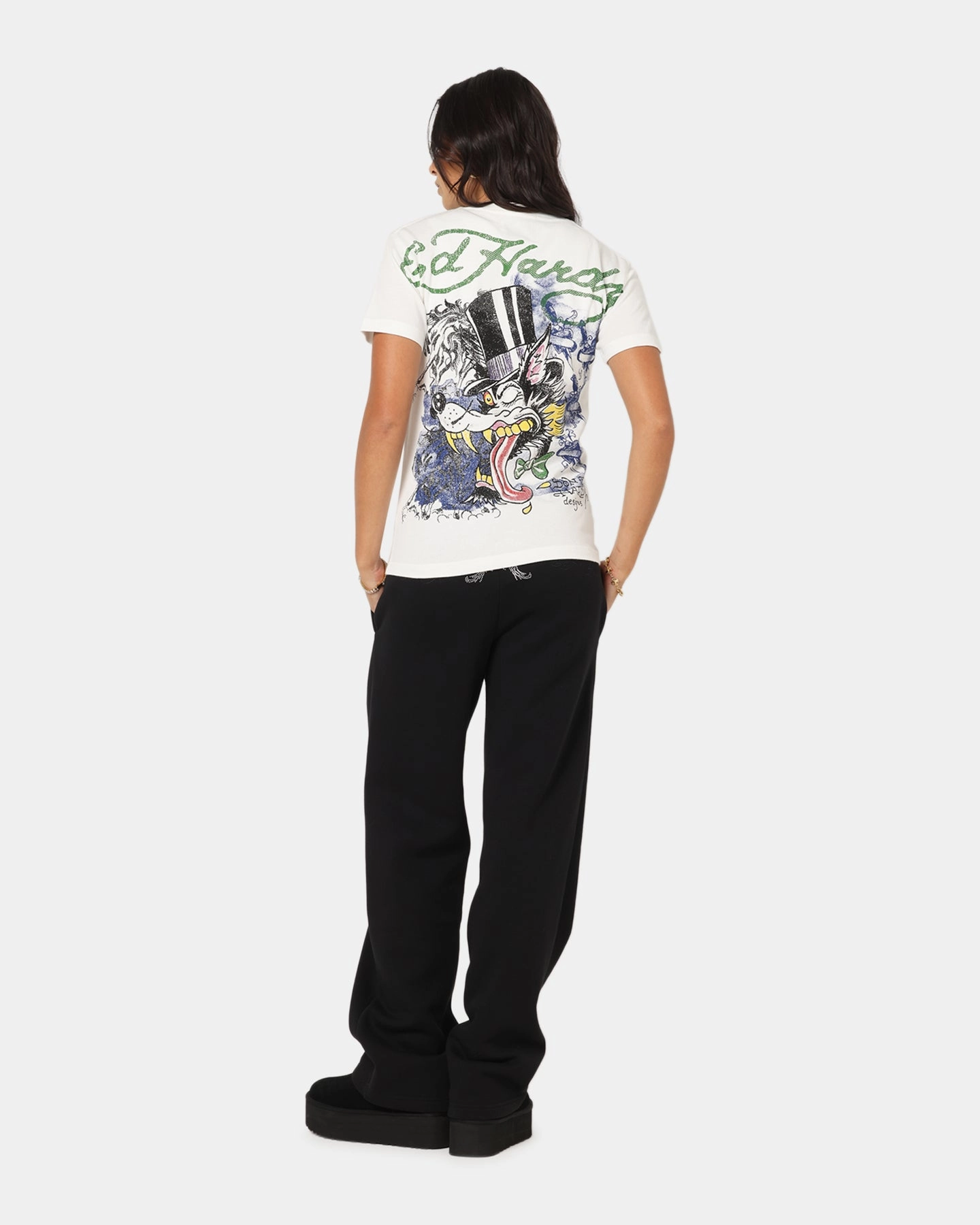 Ed Hardy Wolf Vintage T-Shirt Off White FlexibleCollarOptions Summer Casual