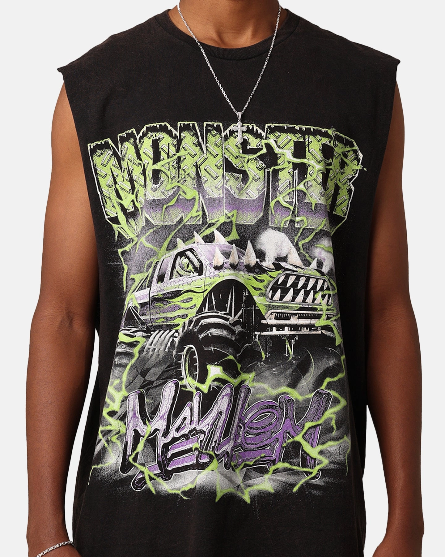 Goat Crew Monster Mayhem Muscle T-Shirt Black Wash Stylish and Relaxed