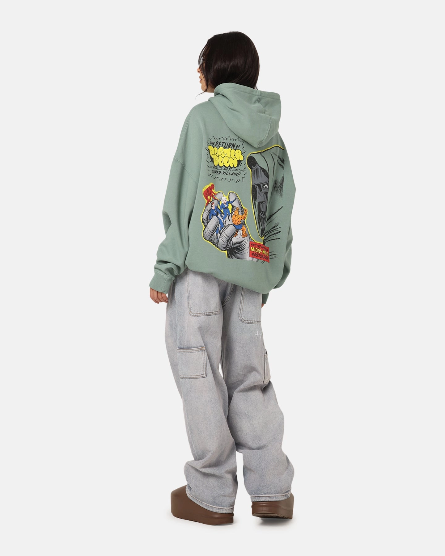 Abrasion Resistant Fabric Practical Choice 73 Studio Marvel Fantastic Four Doctor Doom Villain Hoodie Washed Green
