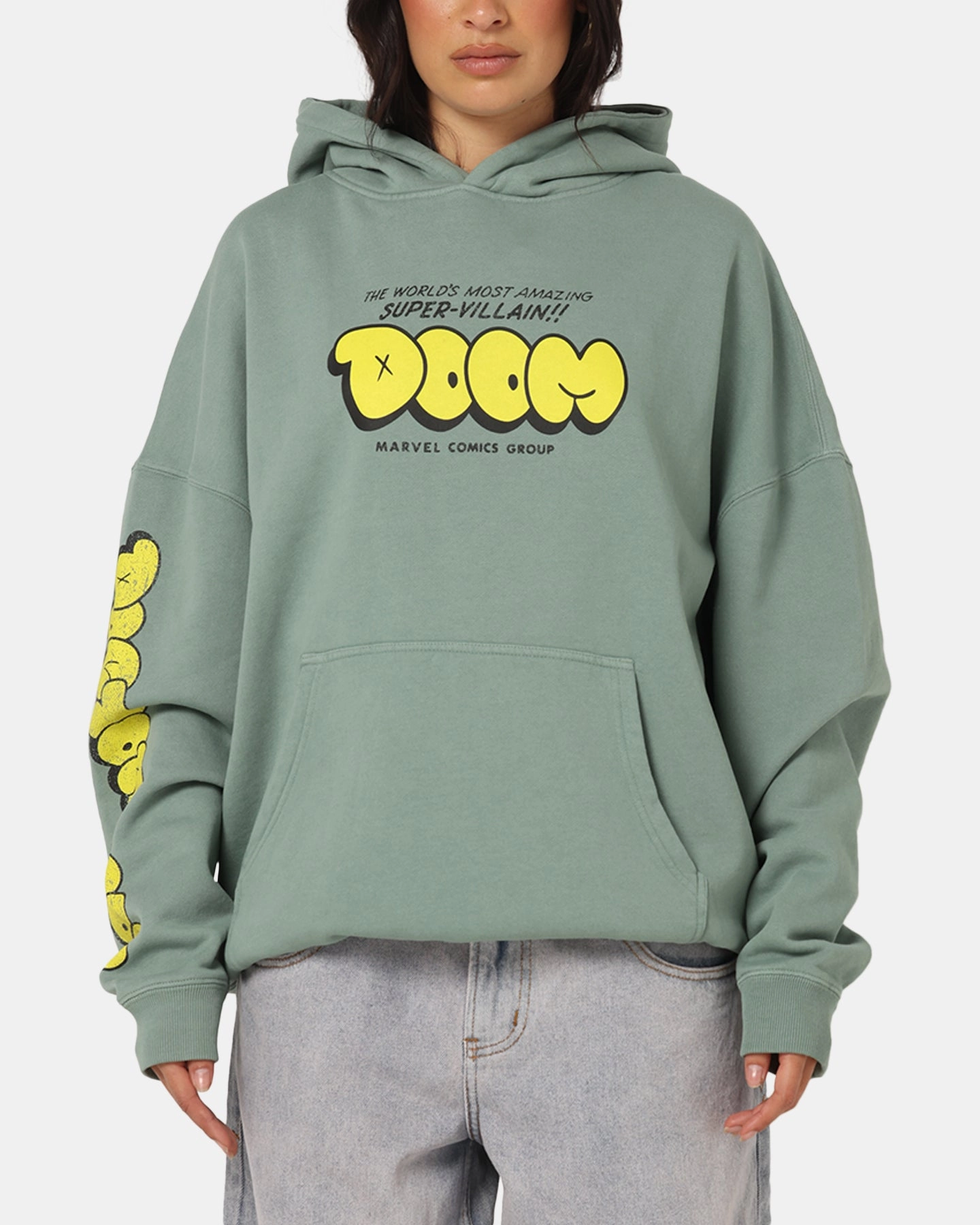 Package Four Way Stretch 73 Studio Marvel Fantastic Four Doctor Doom Villain Hoodie Washed Green