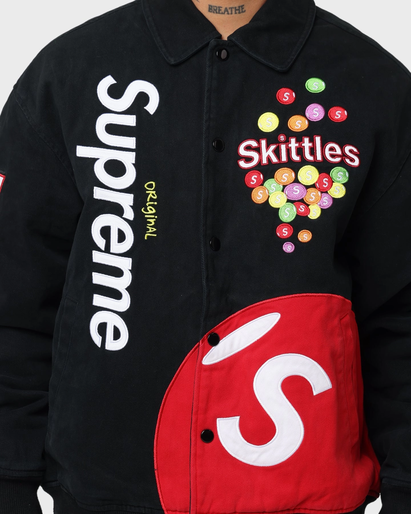 Supreme X Mitchell & Ness X Skittles Varsity Jacket Black Contribute