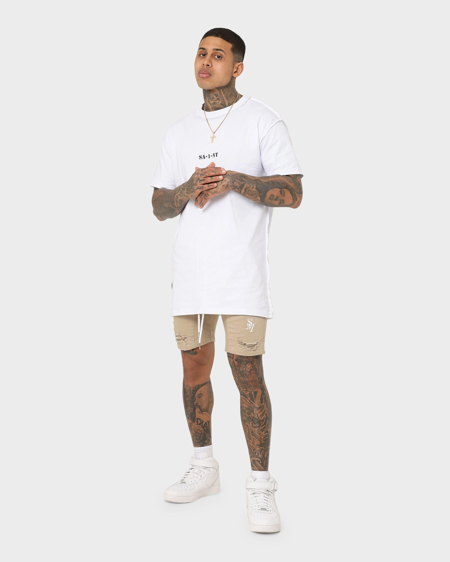 Saint Morta Annex Denim Shorts Stone Heels
