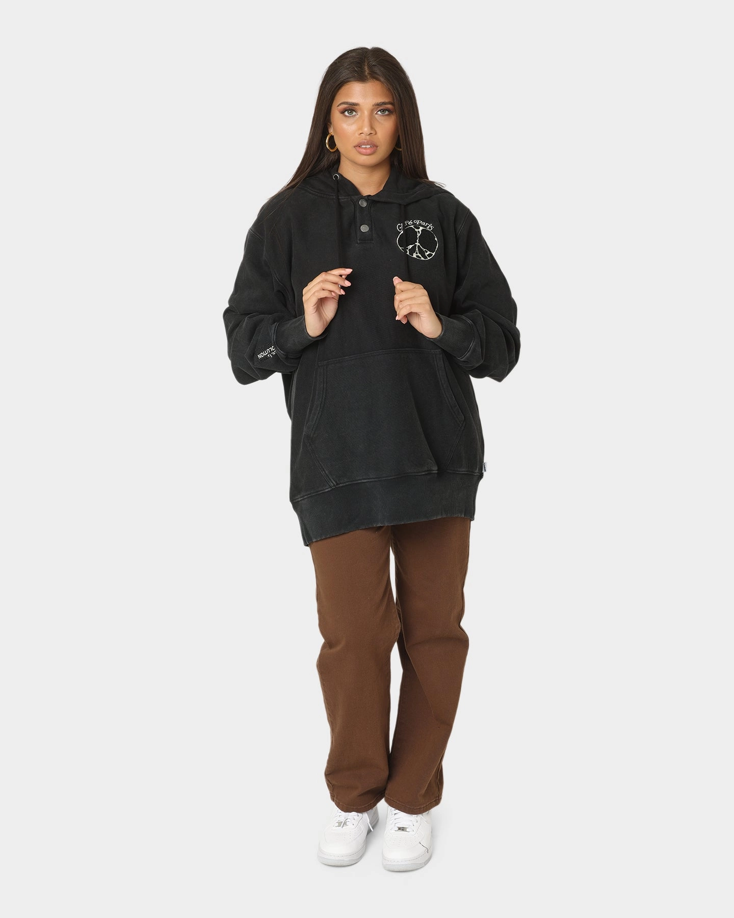 Outerwear Carre Peace Button Up Hoodie Washed Black