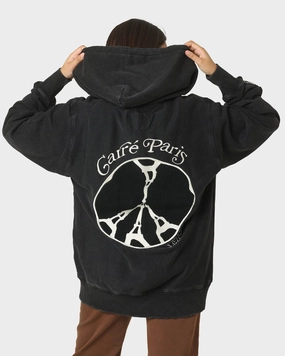 Carre Peace Button Up Hoodie Washed Black Jump