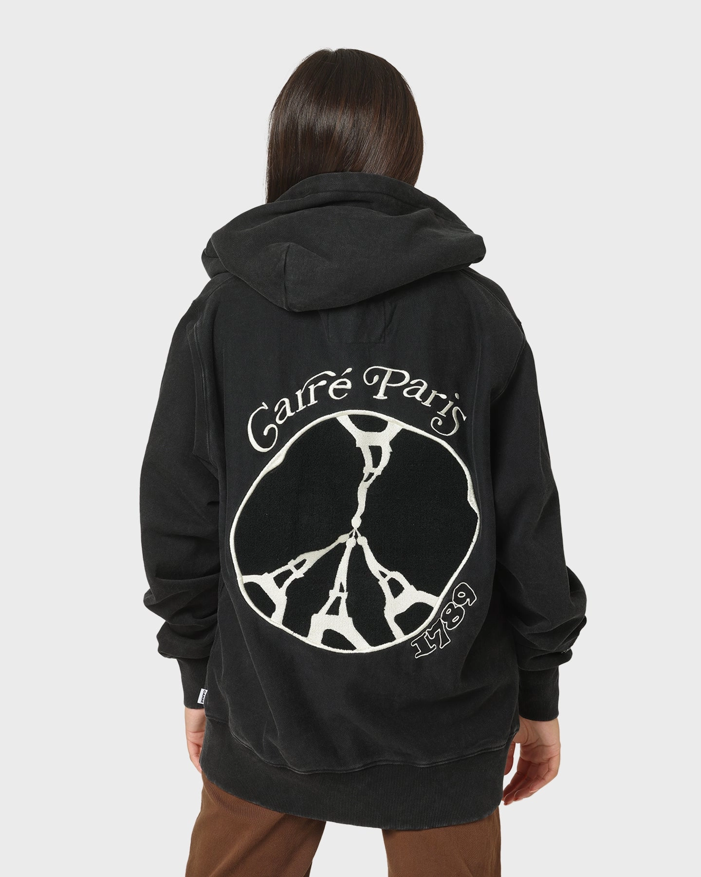 Hooded Version Quick Closure Carre Peace Button Up Hoodie Washed Black