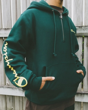 Champion Reverse Weave Quarter Zip Hoodie Midfield Green Trail Comfort Layer Function