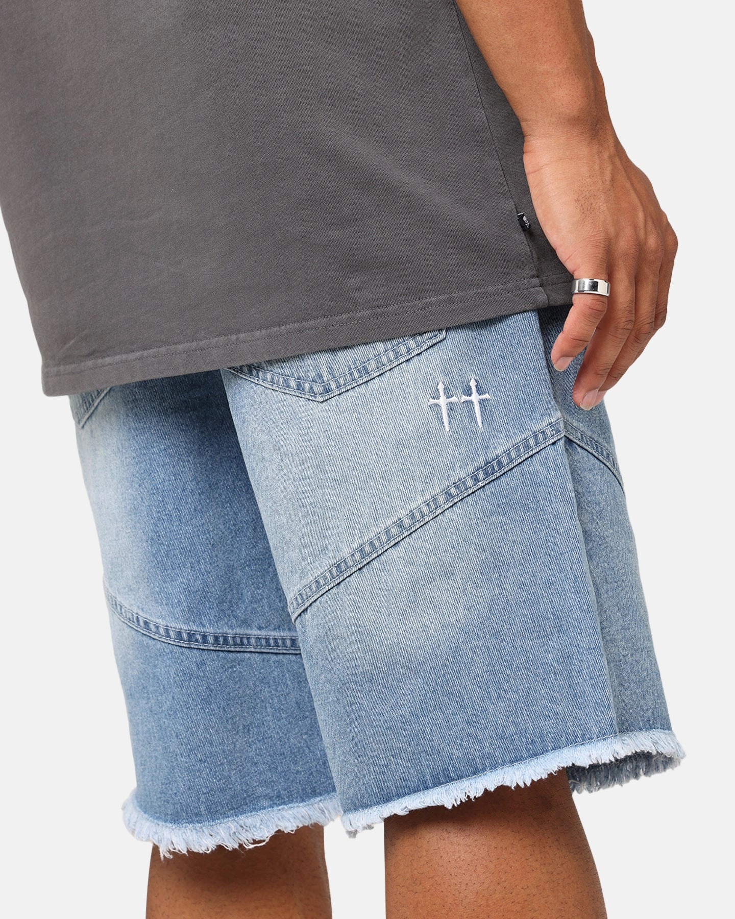 Saint Morta Armoury Baggy Denim Shorts Mid Blue Flexible Fabric