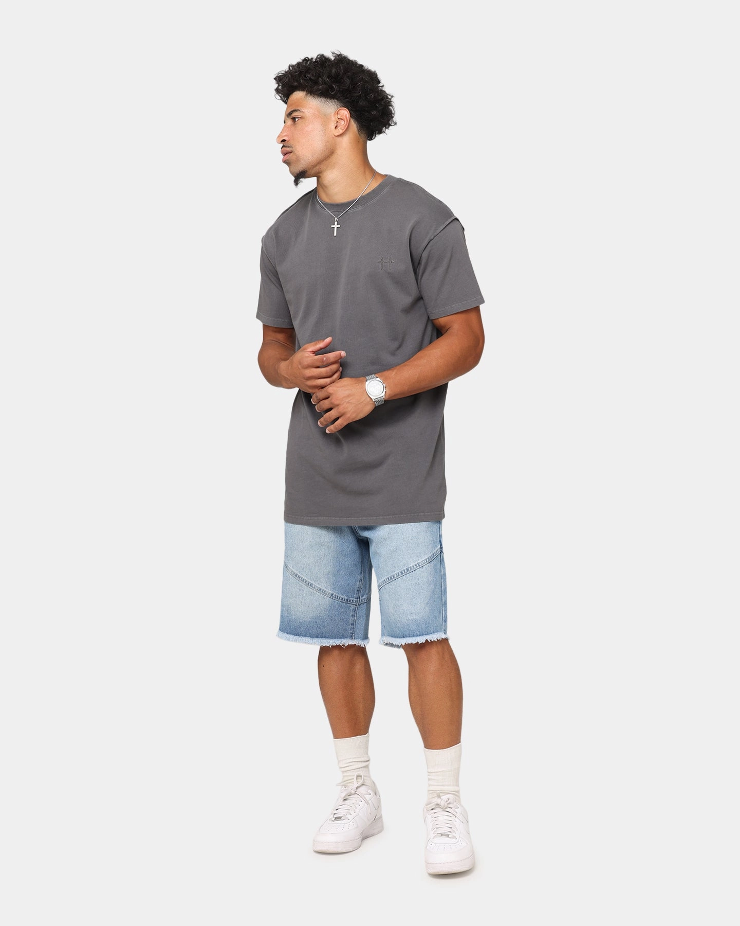 Saint Morta Armoury Baggy Denim Shorts Mid Blue Soft Layers Wrinkle Free Fabric