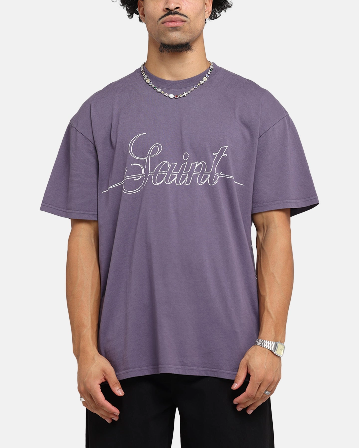 Saint Morta Cursive Boxy T-Shirt Purple Casual All-Day