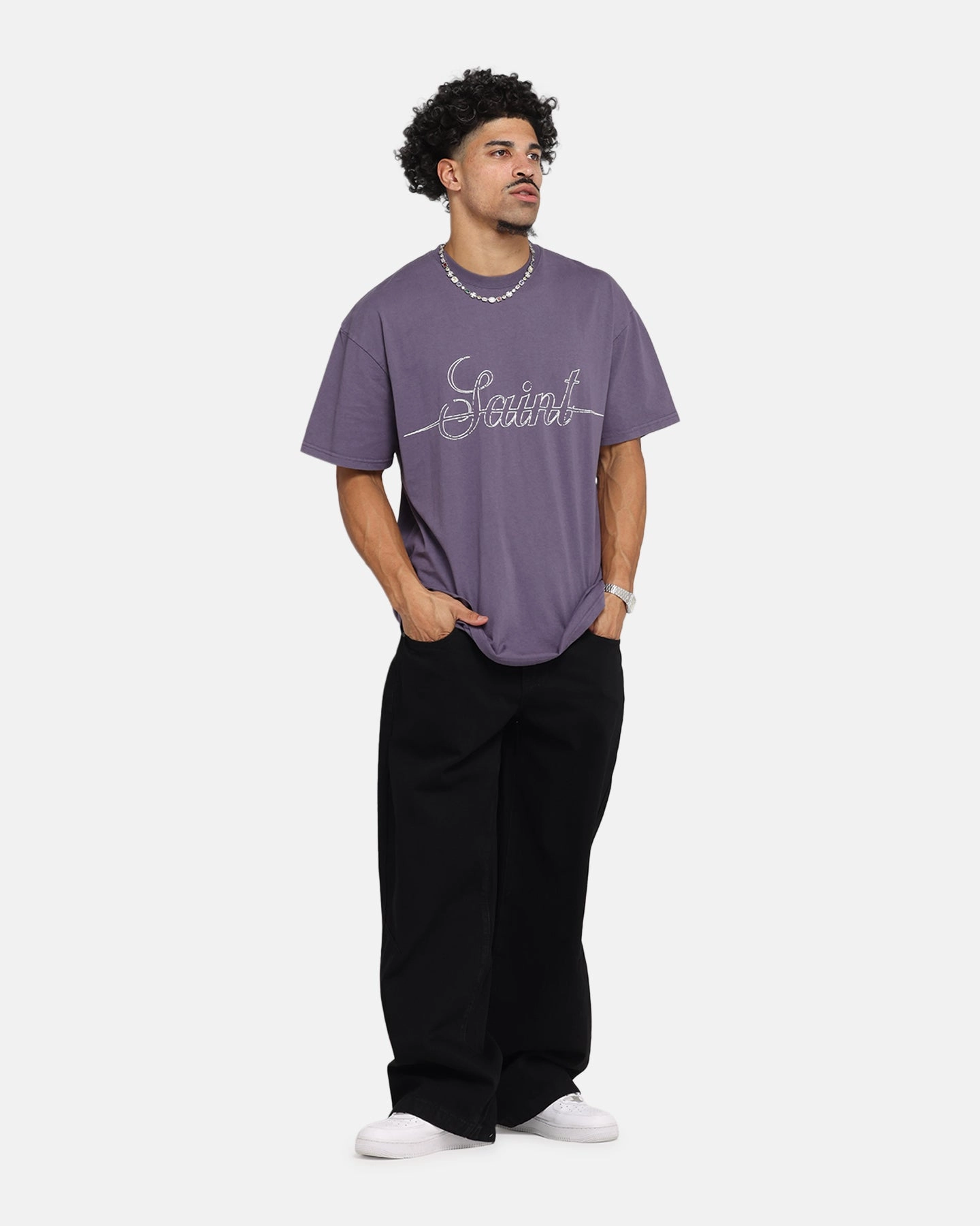 Saint Morta Cursive Boxy T-Shirt Purple StretchComfortWeave