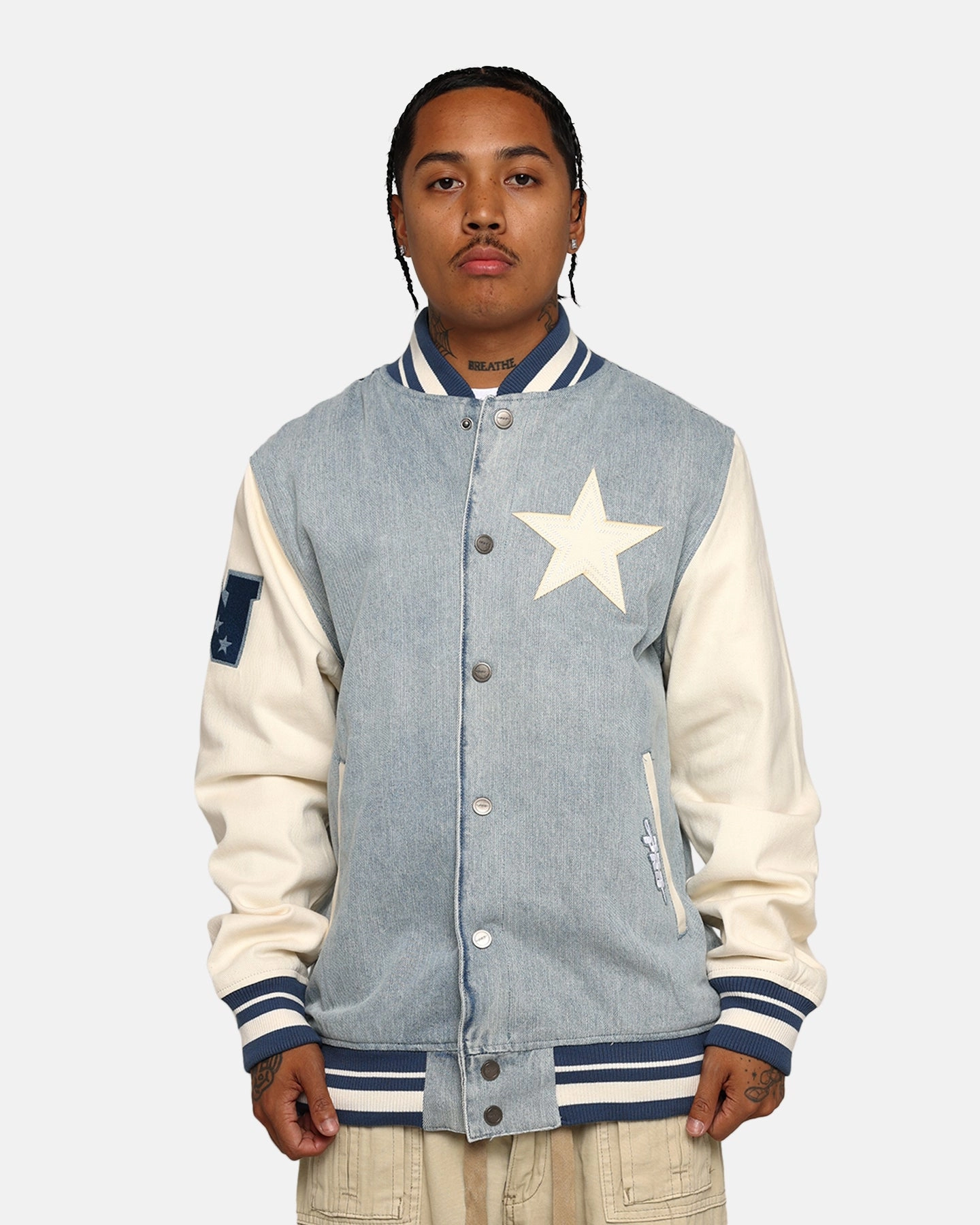 Elastic Cuff Mechanism Weekend Comfort Pro Standard Dallas Cowboys Varsity Denim Jacket Denim/Linen