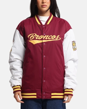 Bleacher Athletic Brisbane Broncos NRL 1908 Baseball Varsity Jacket Official Team Colour Adjustable Cuffs