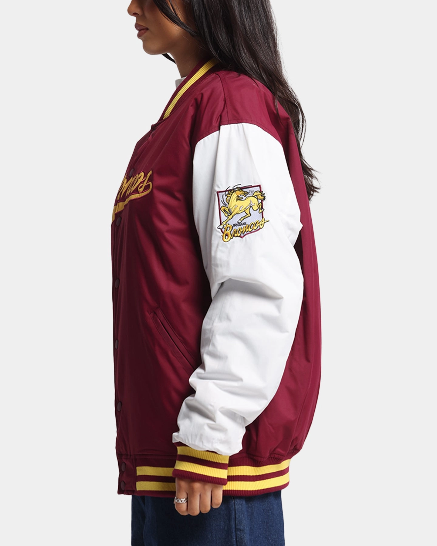 kids Bleacher Athletic Brisbane Broncos NRL 1908 Baseball Varsity Jacket Official Team Colour