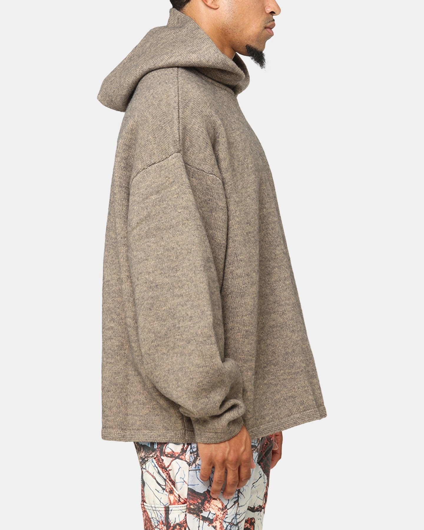 MNML Tonal Grain Knitted Hoodie Brown packable Office