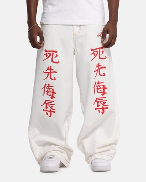 Ed Hardy Death Before Dishonour Jeans Off White Textured Yarn Blends Natural Style