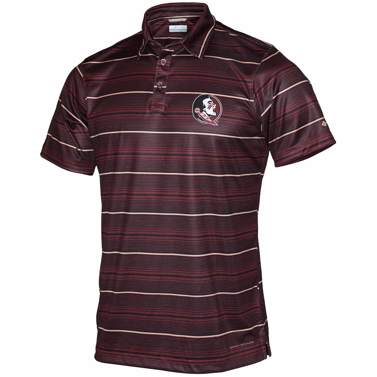 Plus size option Columbia Men's Seminole Logo Super Terminal Tackle Stripe Polo - Garnet