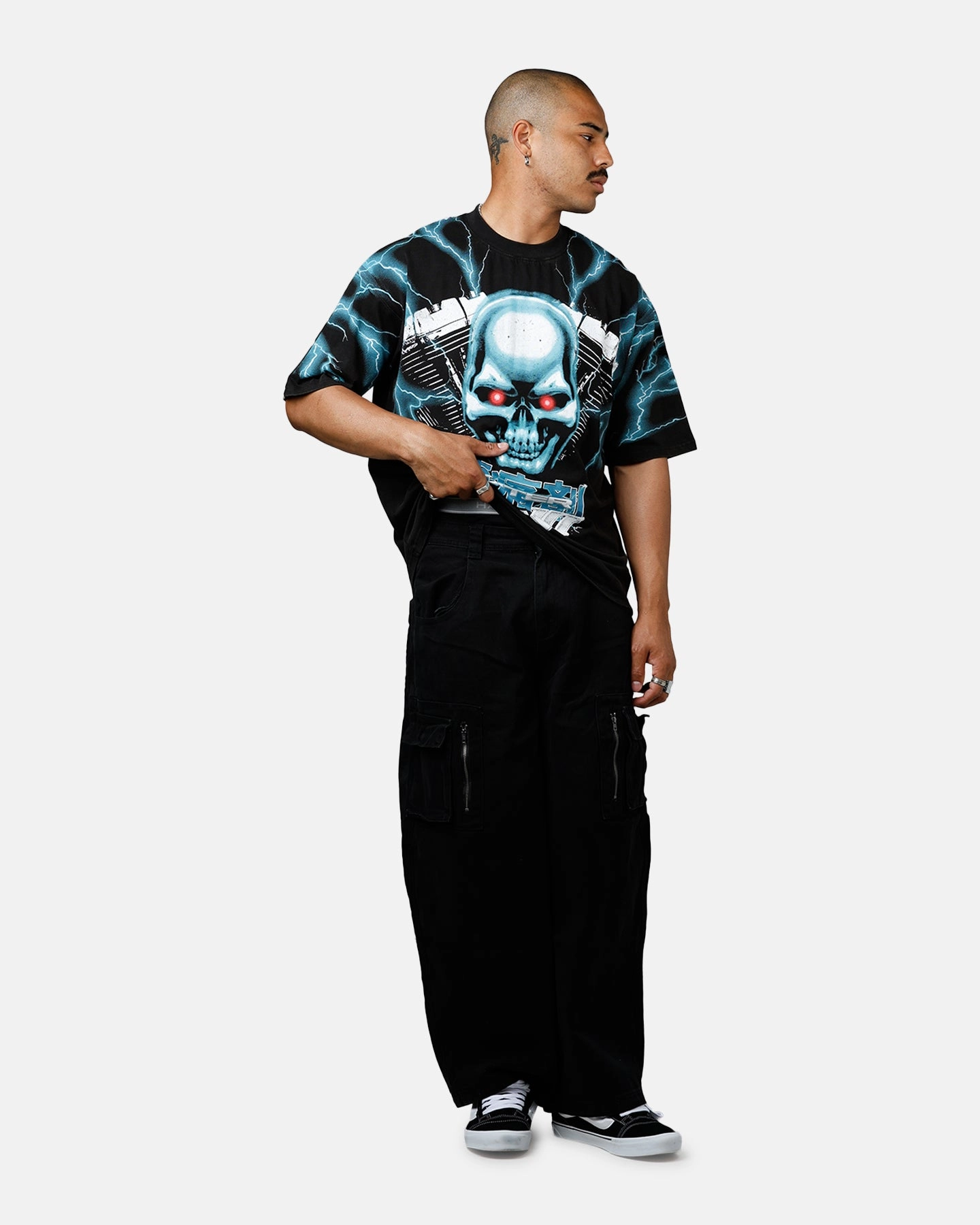 Anti-pilling Modern Wear Loiter Greaser Vintage T-Shirt Black/Blue