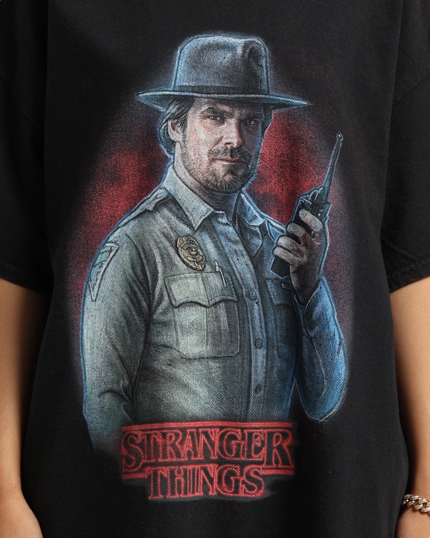 Perfect For Relaxing Practical Comfort Goat Crew X Stranger Things Chief Hopper Vintage T-Shirt Black Wash