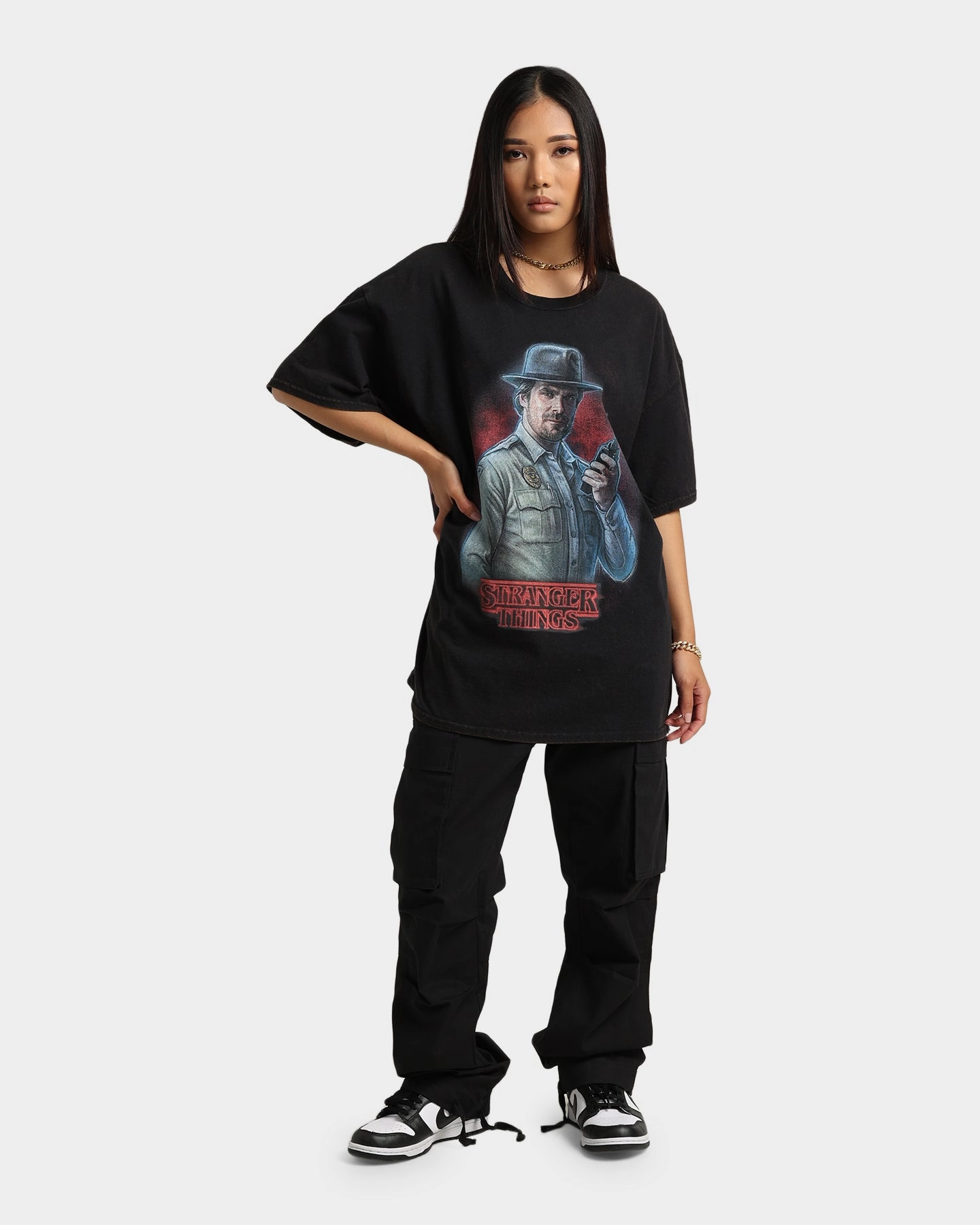 Perfect Fit Goat Crew X Stranger Things Chief Hopper Vintage T-Shirt Black Wash