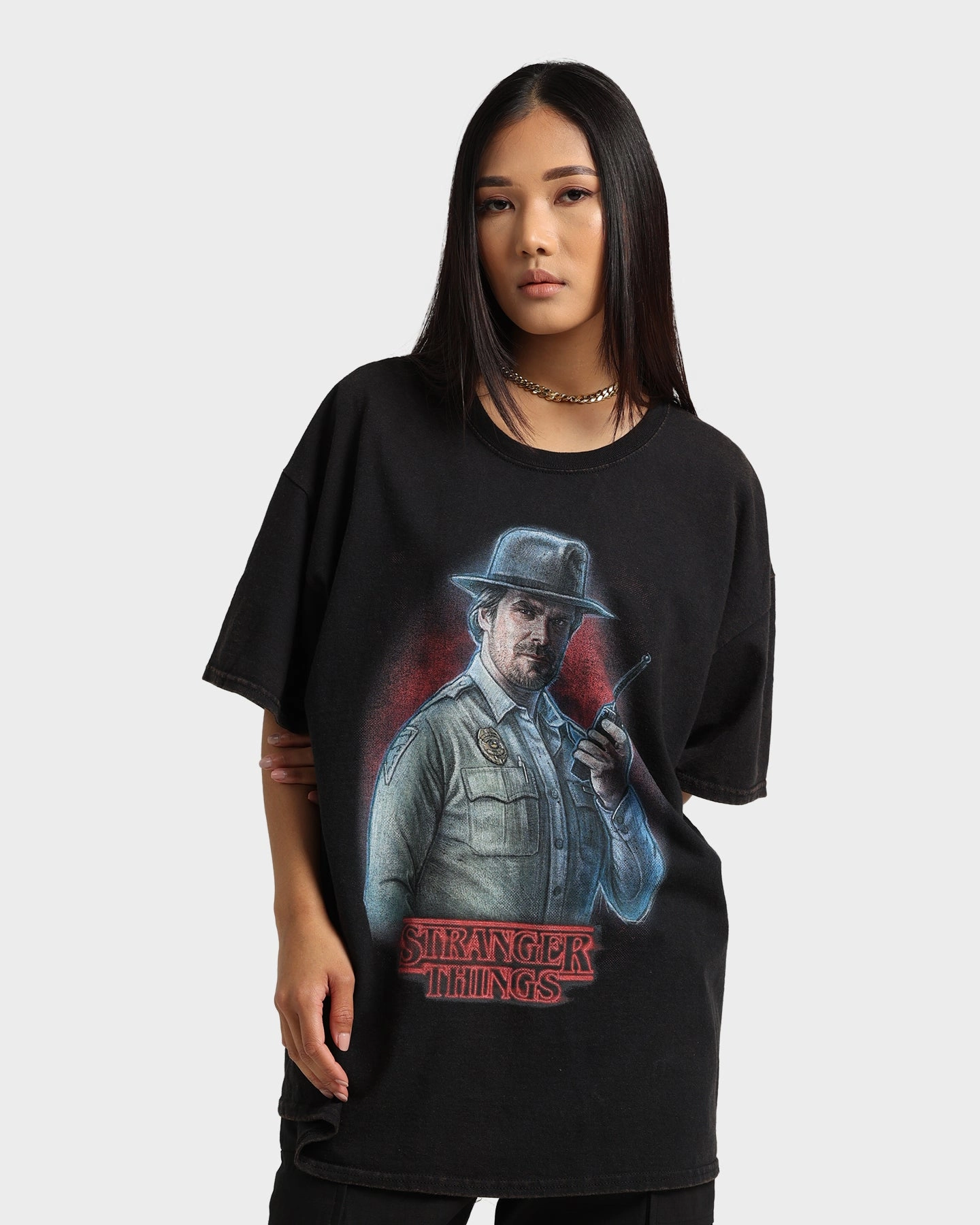 Goat Crew X Stranger Things Chief Hopper Vintage T-Shirt Black Wash Chilly Style Comfort and style