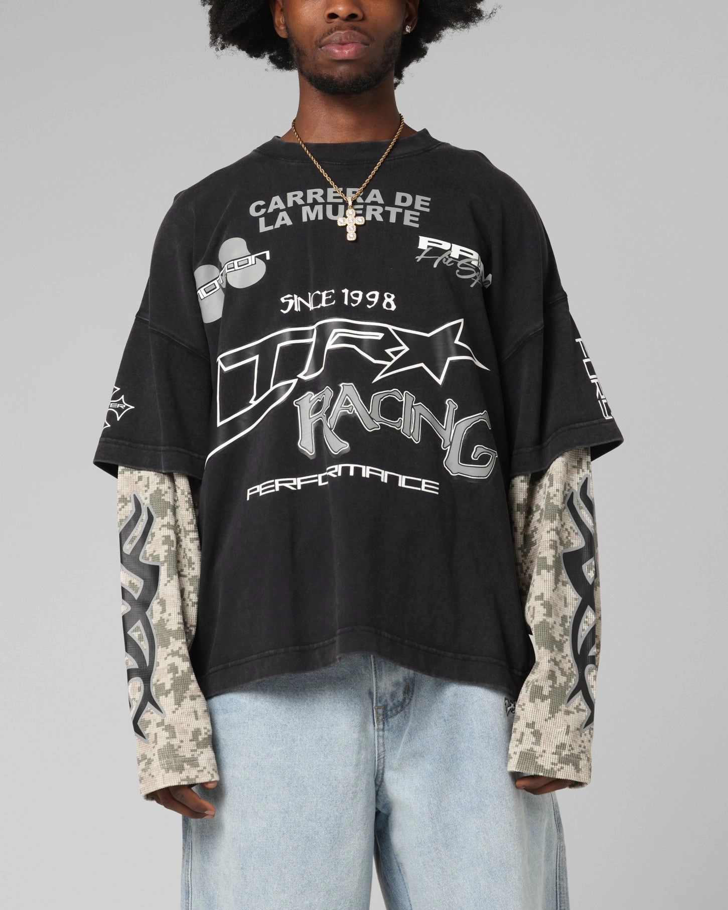 Loiter Performance Layered Long Sleeve T-Shirt Vintage Black Trendy Vibes Odor Resistant Treatment