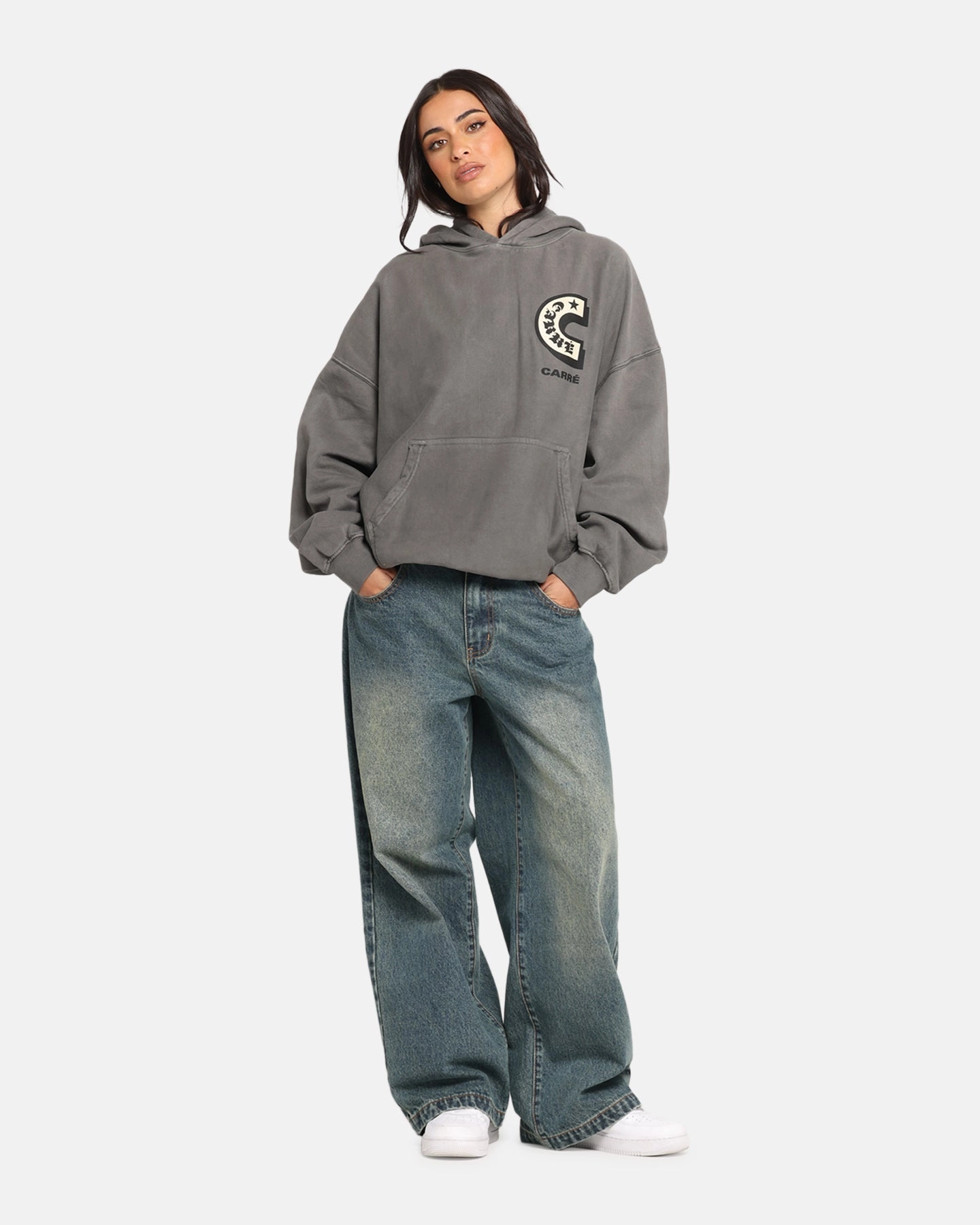 Carre Sacred Letter Hoodie Washed Charcoal Core Style