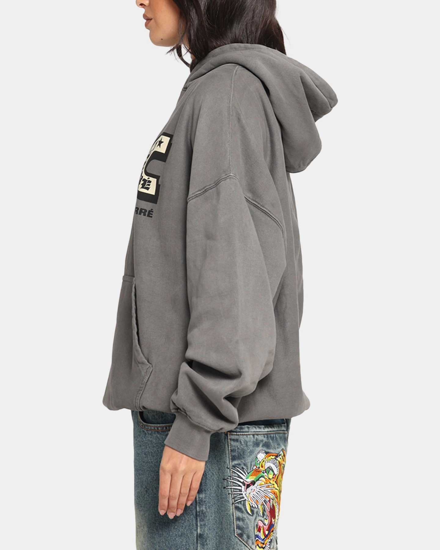 High-Tech Fabric Carre Sacred Letter Hoodie Washed Charcoal