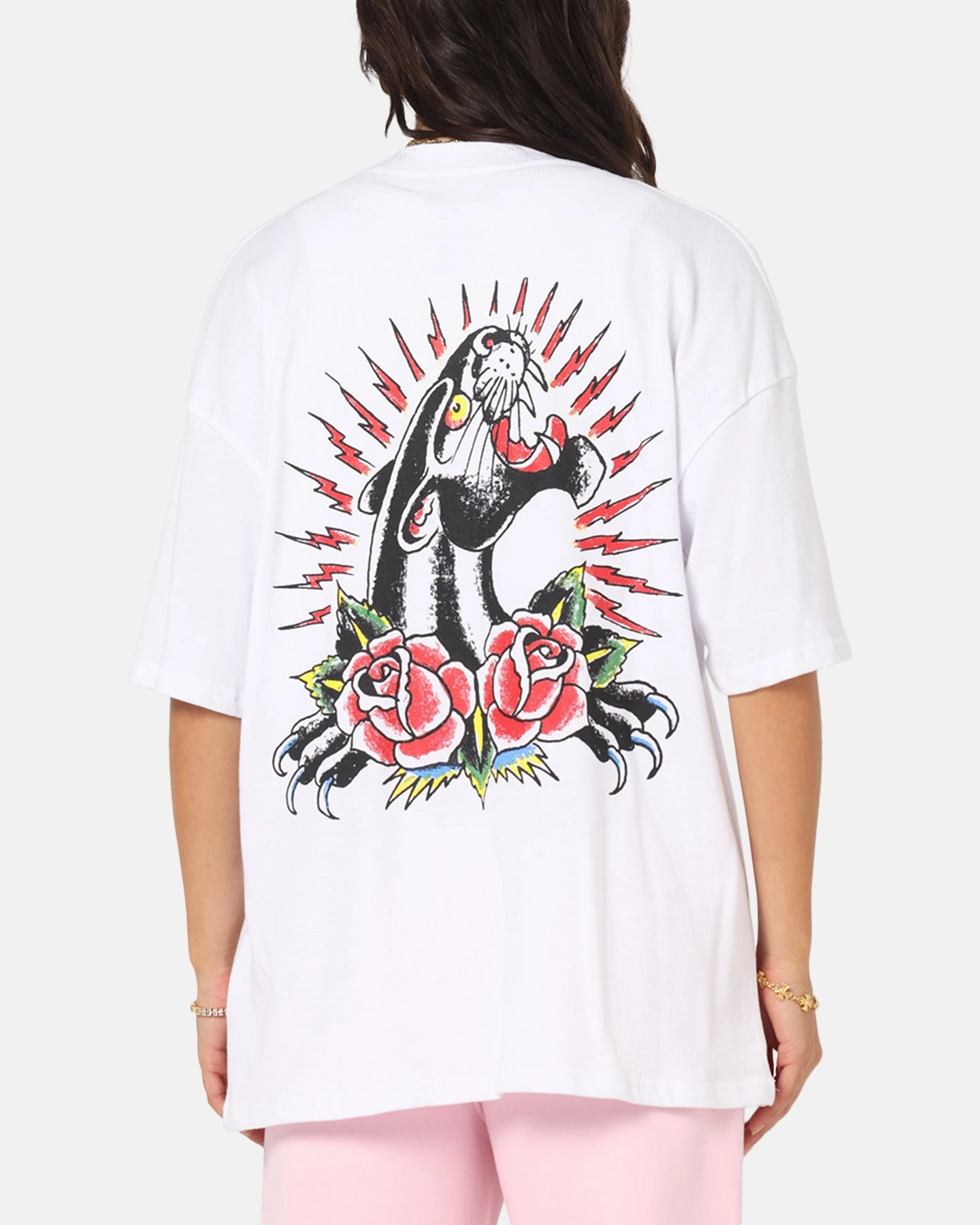 BreathableMaterial Geometric Print Ed Hardy Panther Ray T-Shirt White