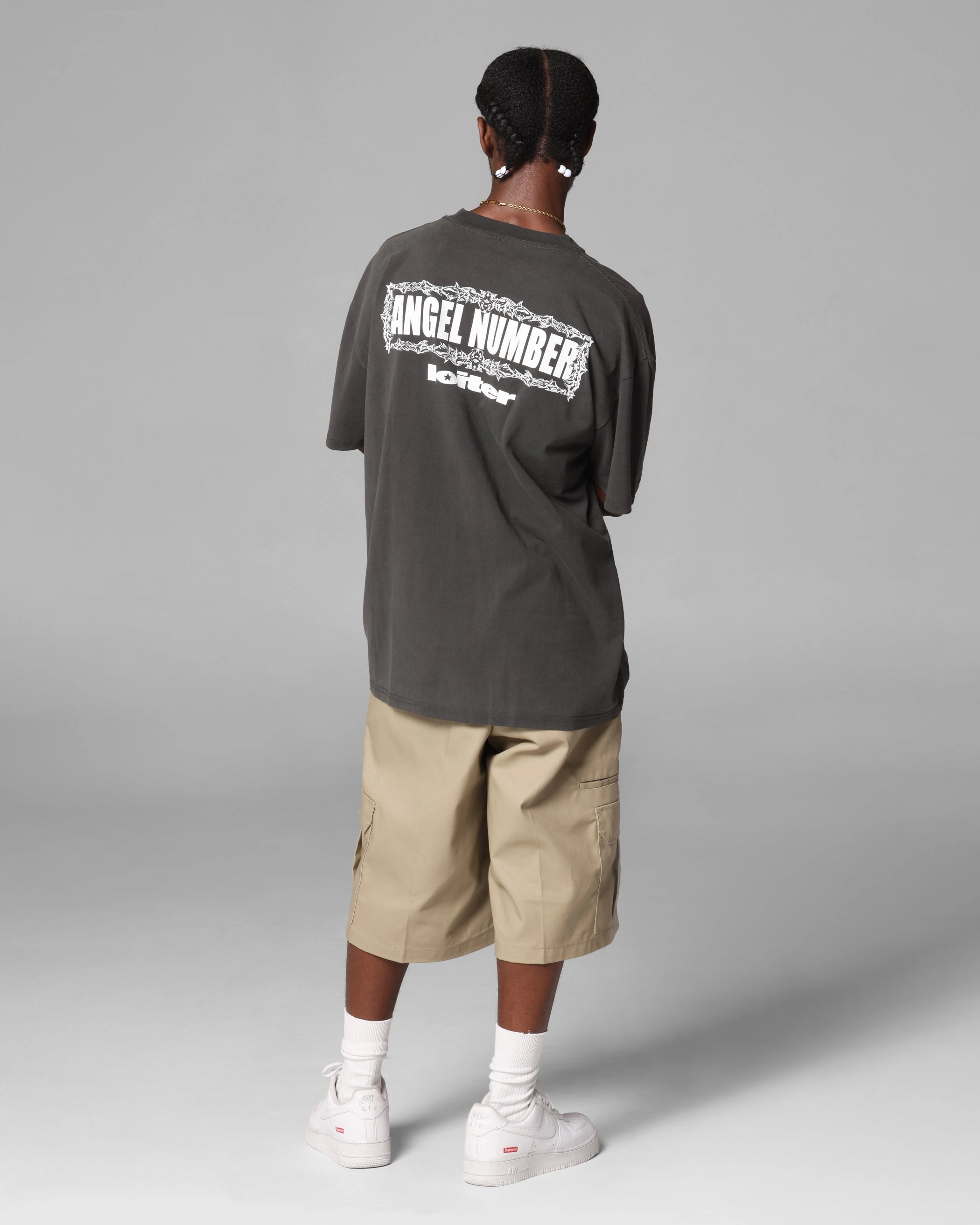 Loiter Angel Number T-Shirt Black Wash UVProtectionFinish Ribbed collar